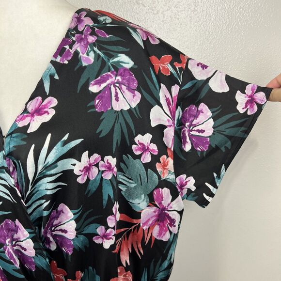 Bobeau 1X Plus Size Dress Women Black Purple Floral Surplice Casual - Picture 10 of 14
